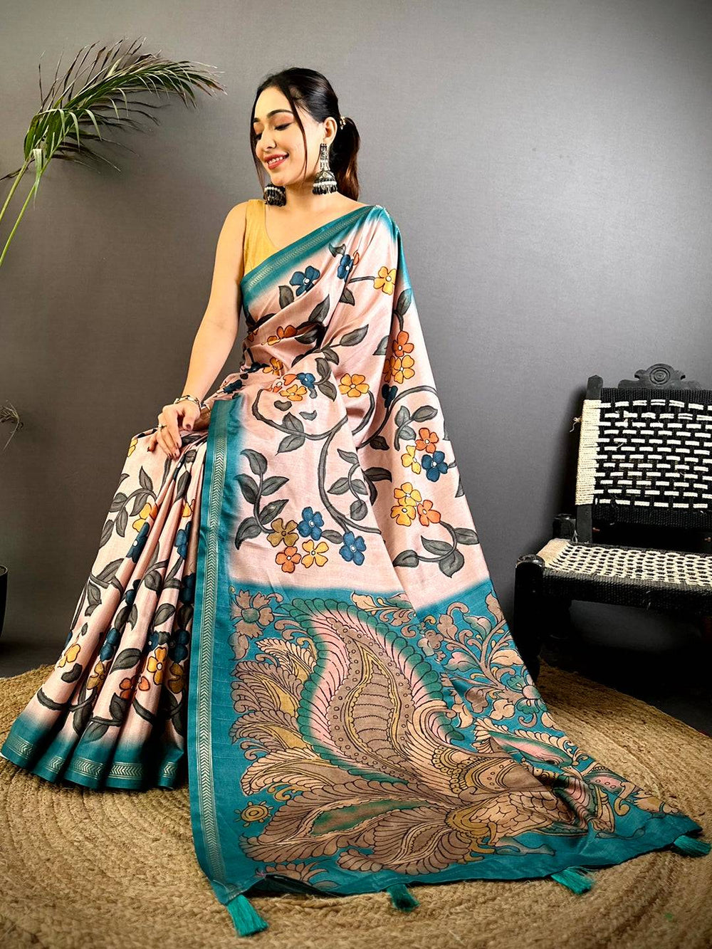 Peach Soft Tussar Ghicha Saree