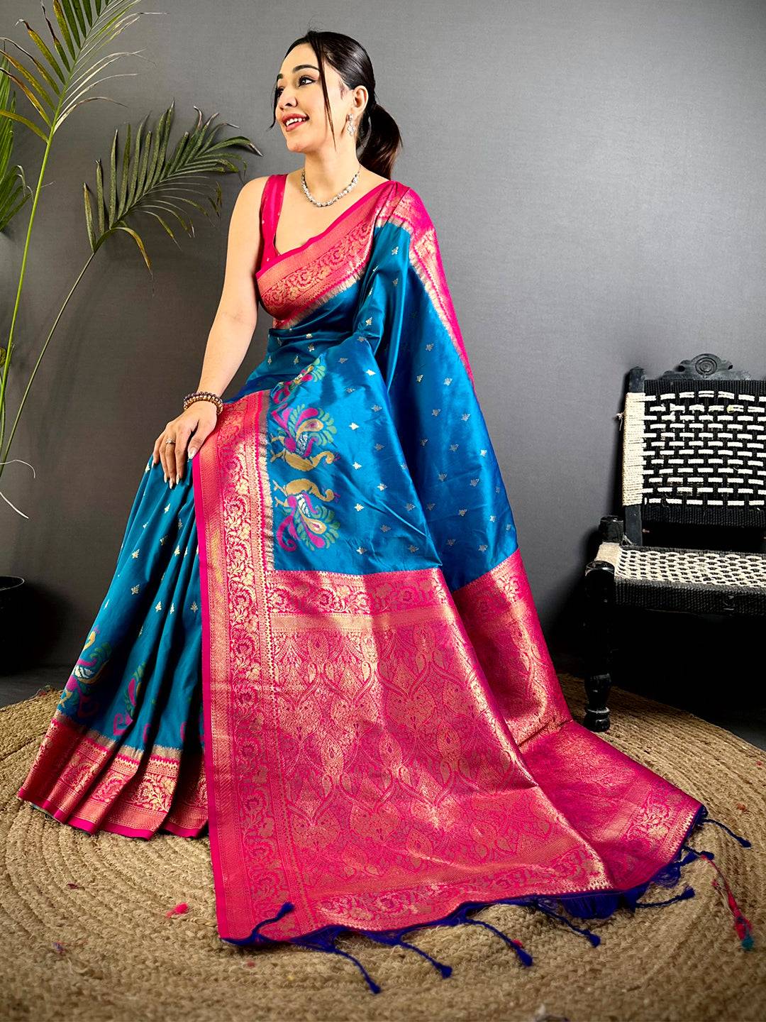 Regal Minakari Peacock Soft Silk Saree


