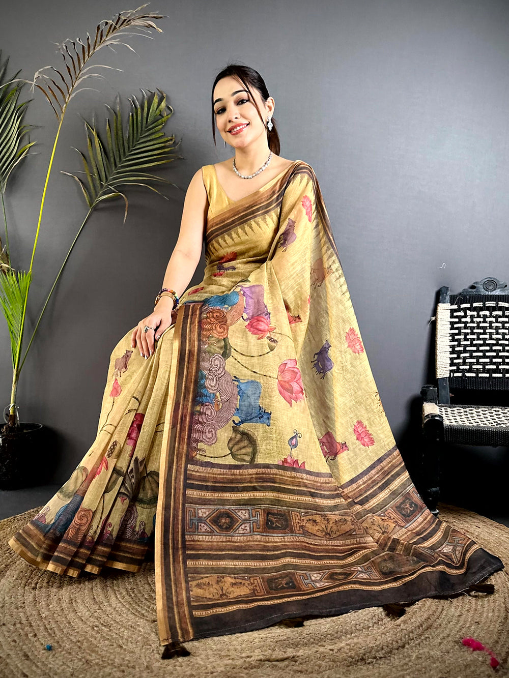 Royal Pichwai Linen Tissue Saree