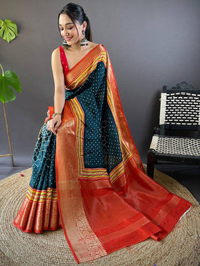 Viscose Dola Silk Bandhej Zari Saree