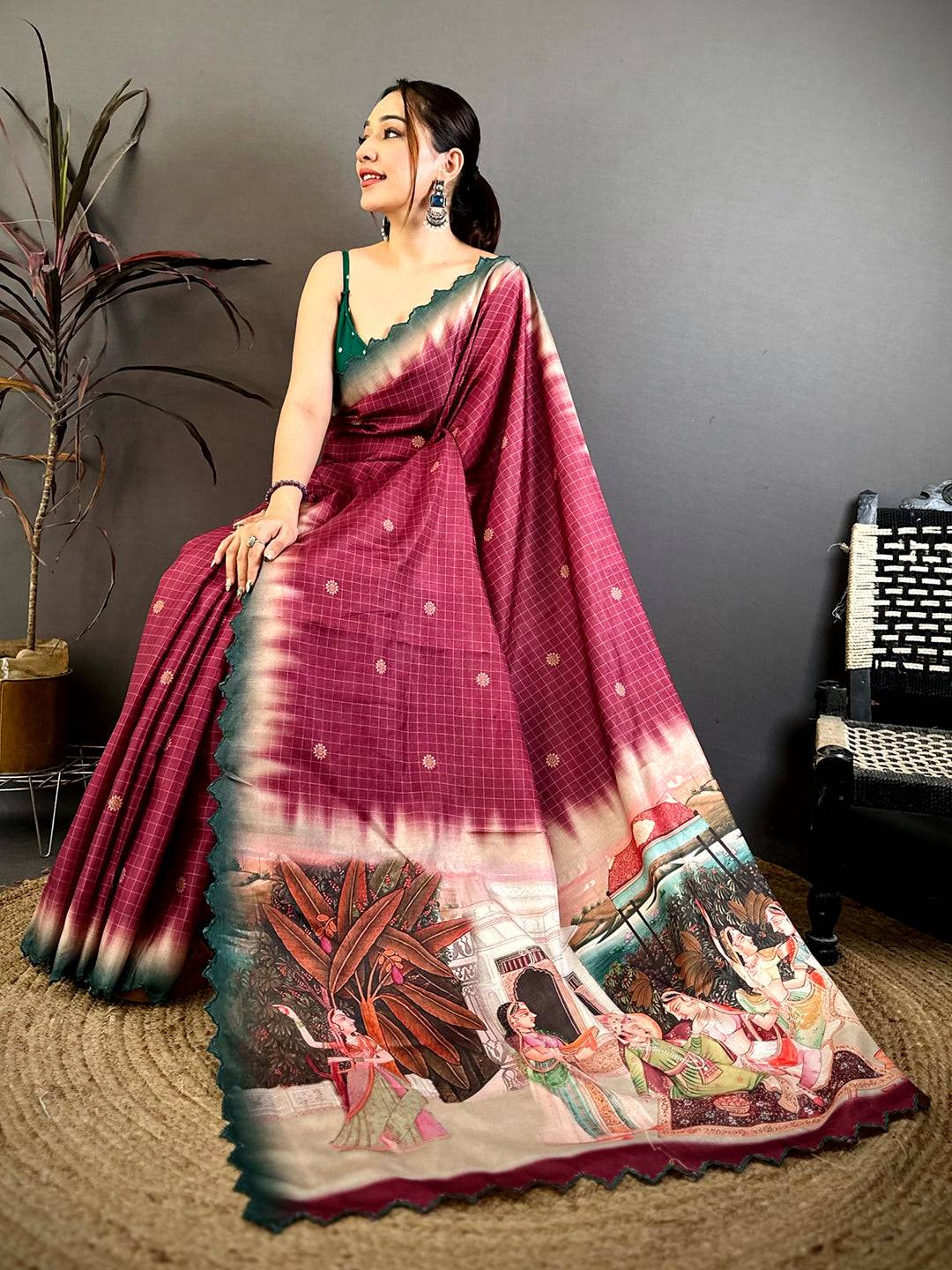 Royal Mughal Print Tussar Saree