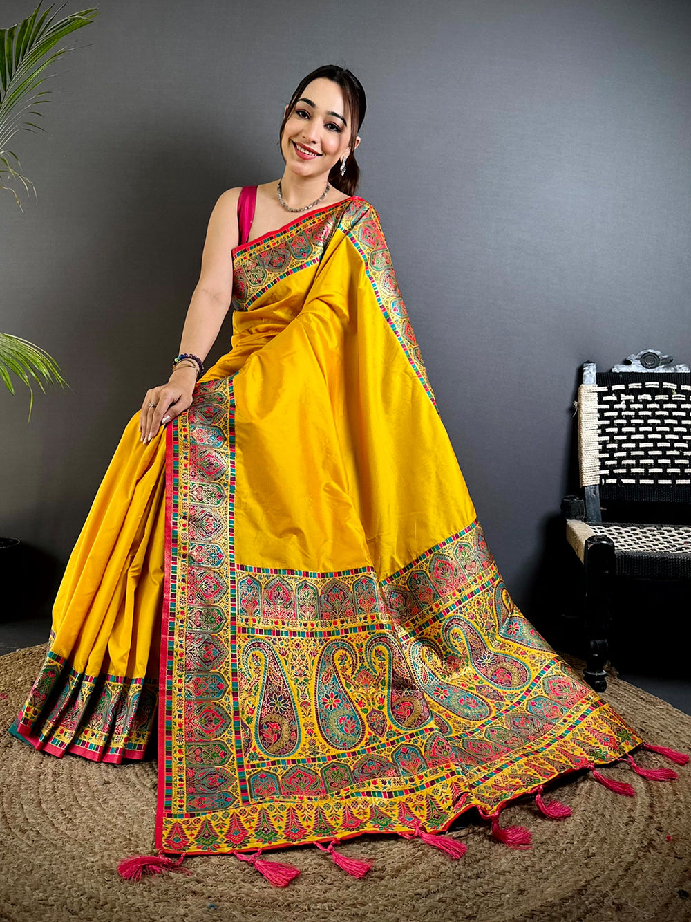 Stylish Minakari Pashmina Soft Silk Saree