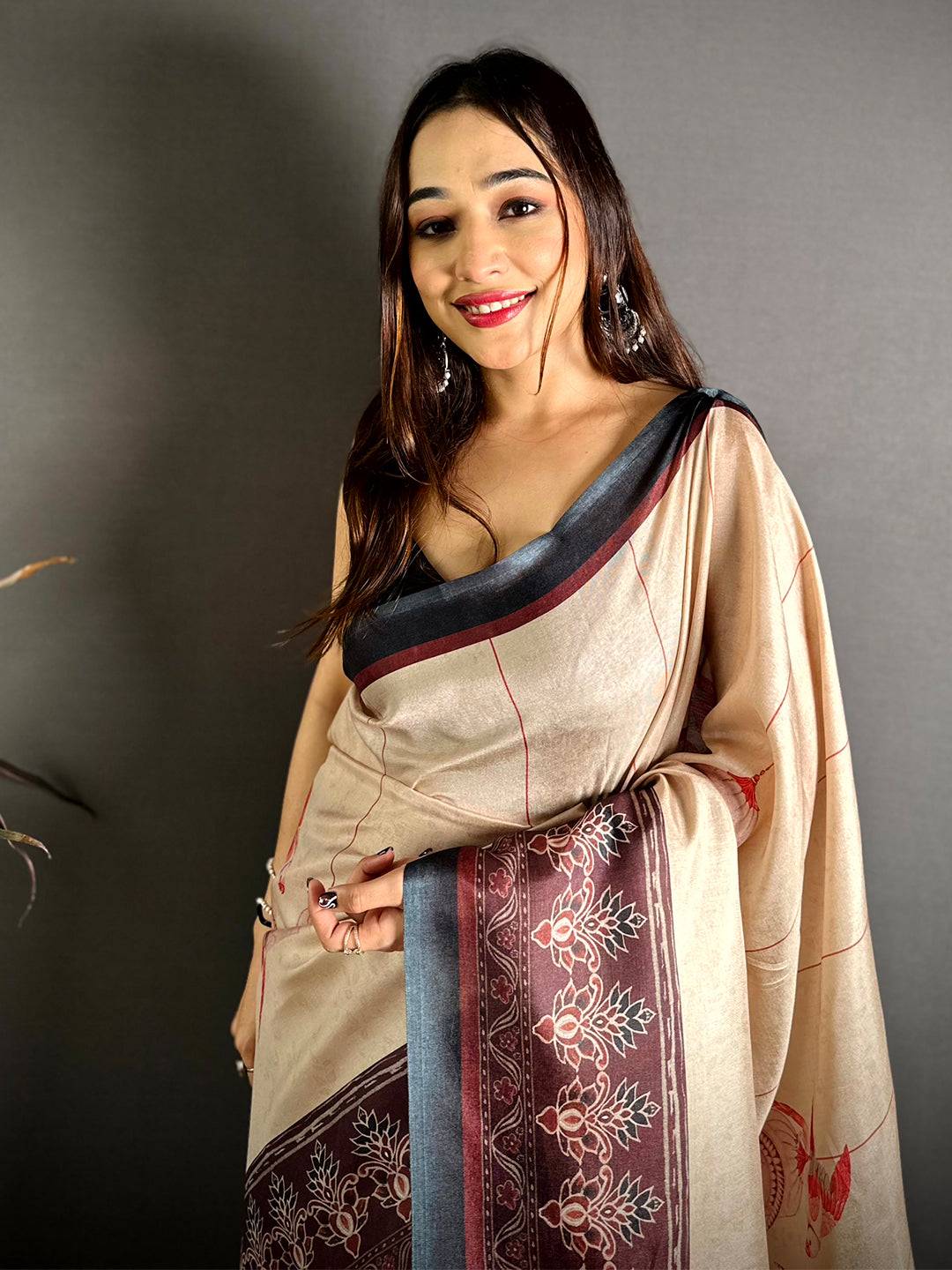 Opulent Ajrakh Border Tussar Saree