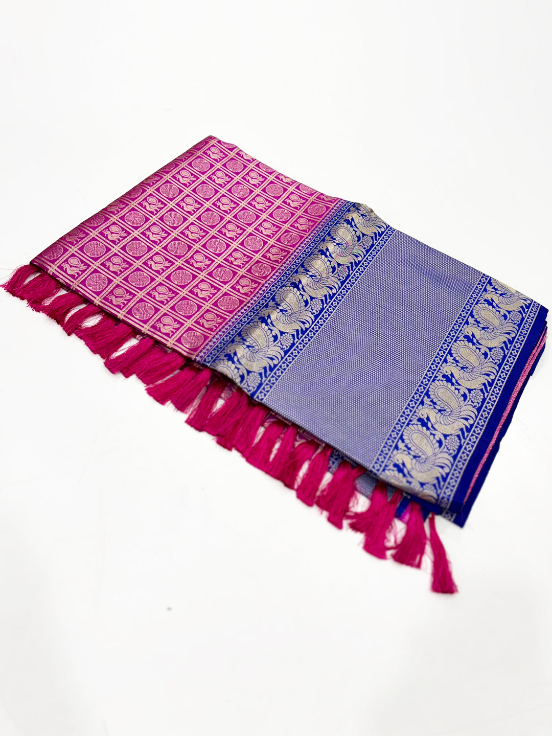 Pink Silver Zari Butta Kanjivaram Silk Saree