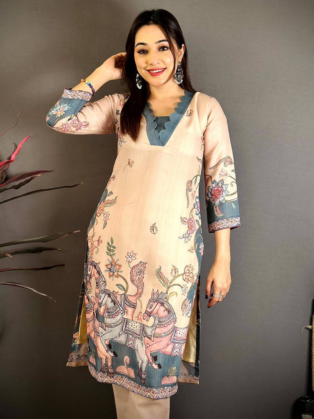 Ethnic Kalamkari Print Straight Cut Kurti