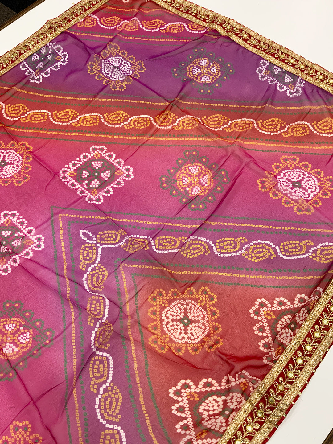 Heritage Foil Work Bandhej Saree