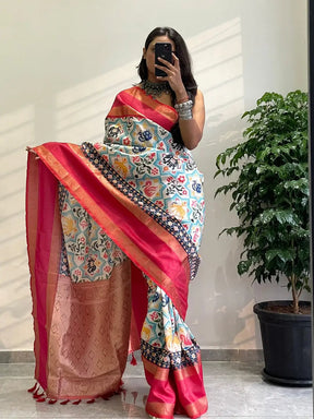 Stylish Gadwal border saree featuring Pochampally design