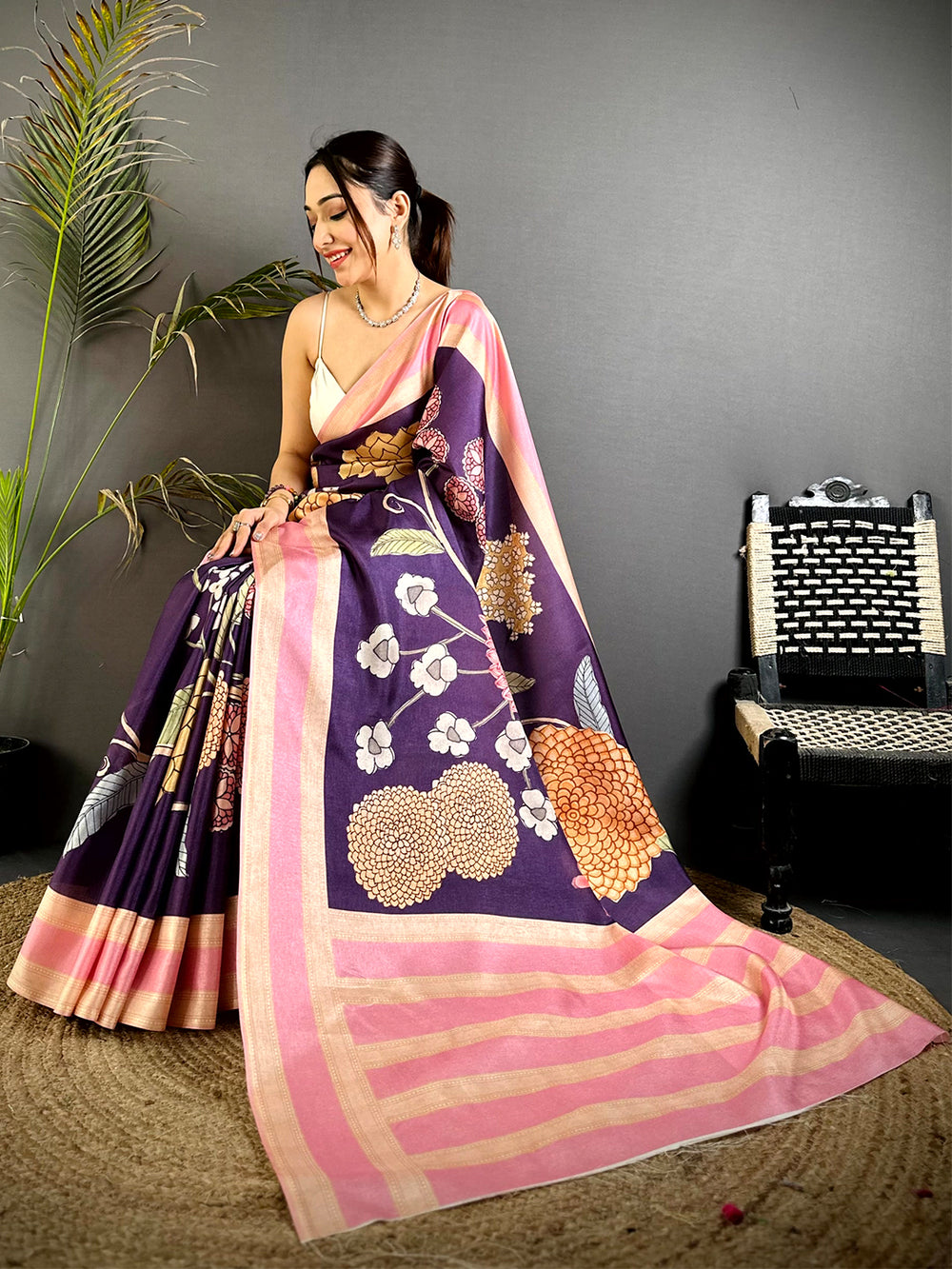 Radiant Tussar Silk Gadwal Border Saree