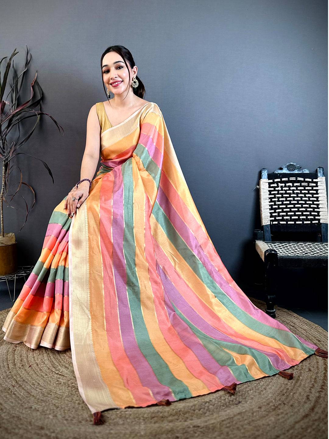 Radiant Tussar Rainbow Digital Print Saree