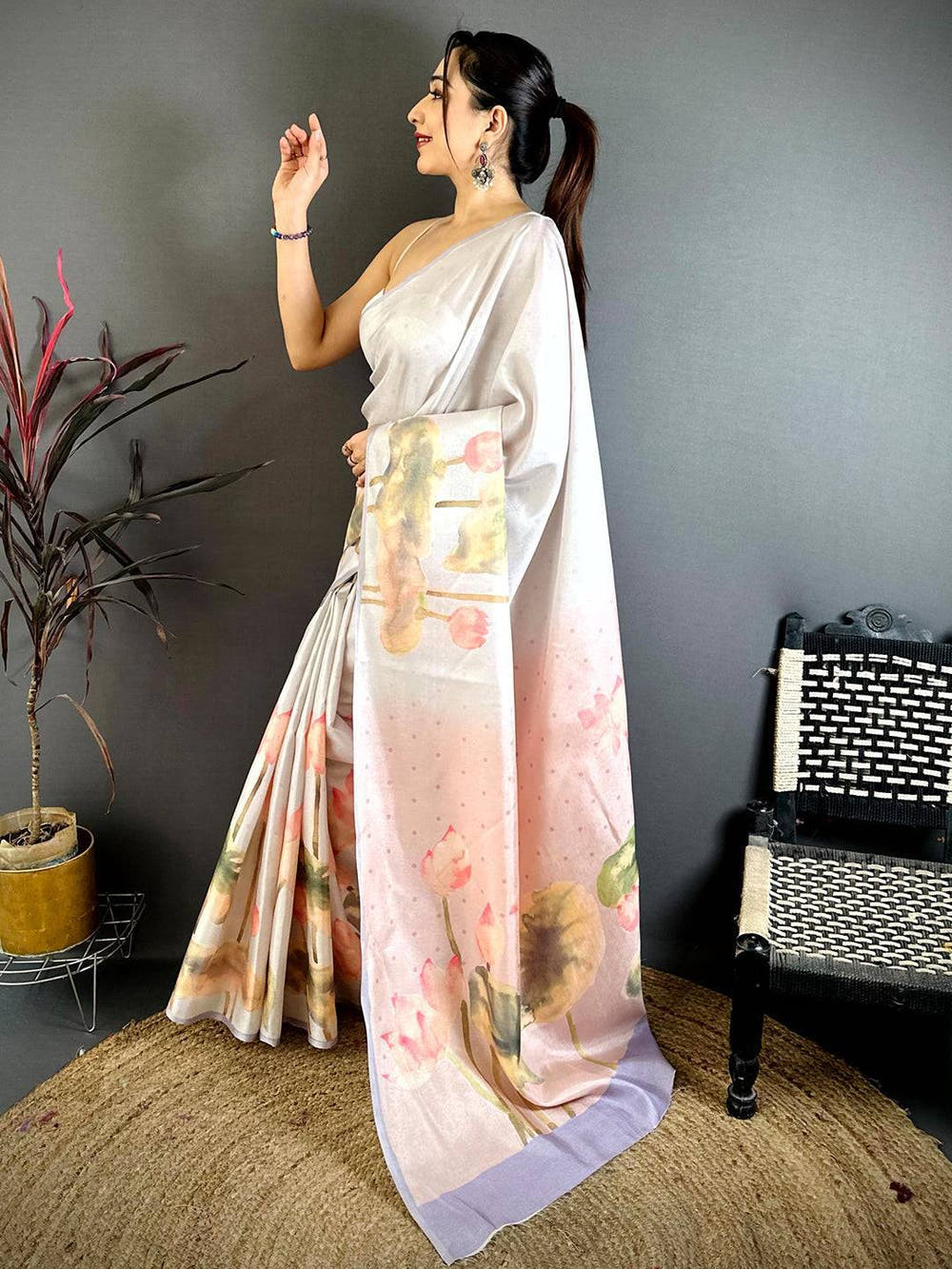 Radiant Barbie Tone Lotus Saree