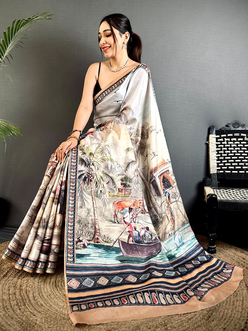 Regal Free-Hand Semi Tussar Saree
