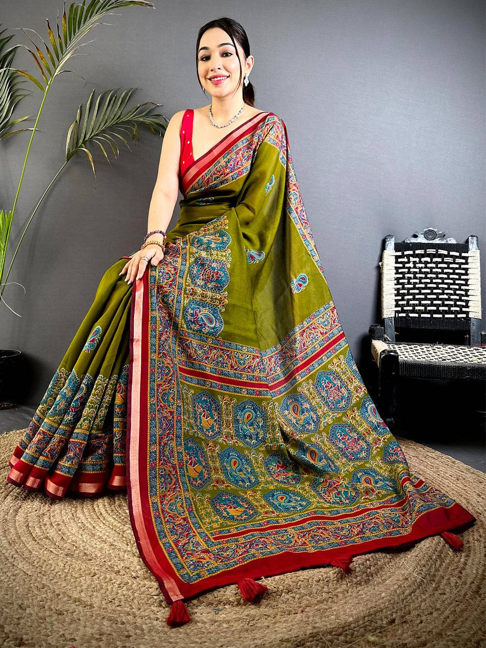 Green Kalamkari Pashmina Cotton Saree