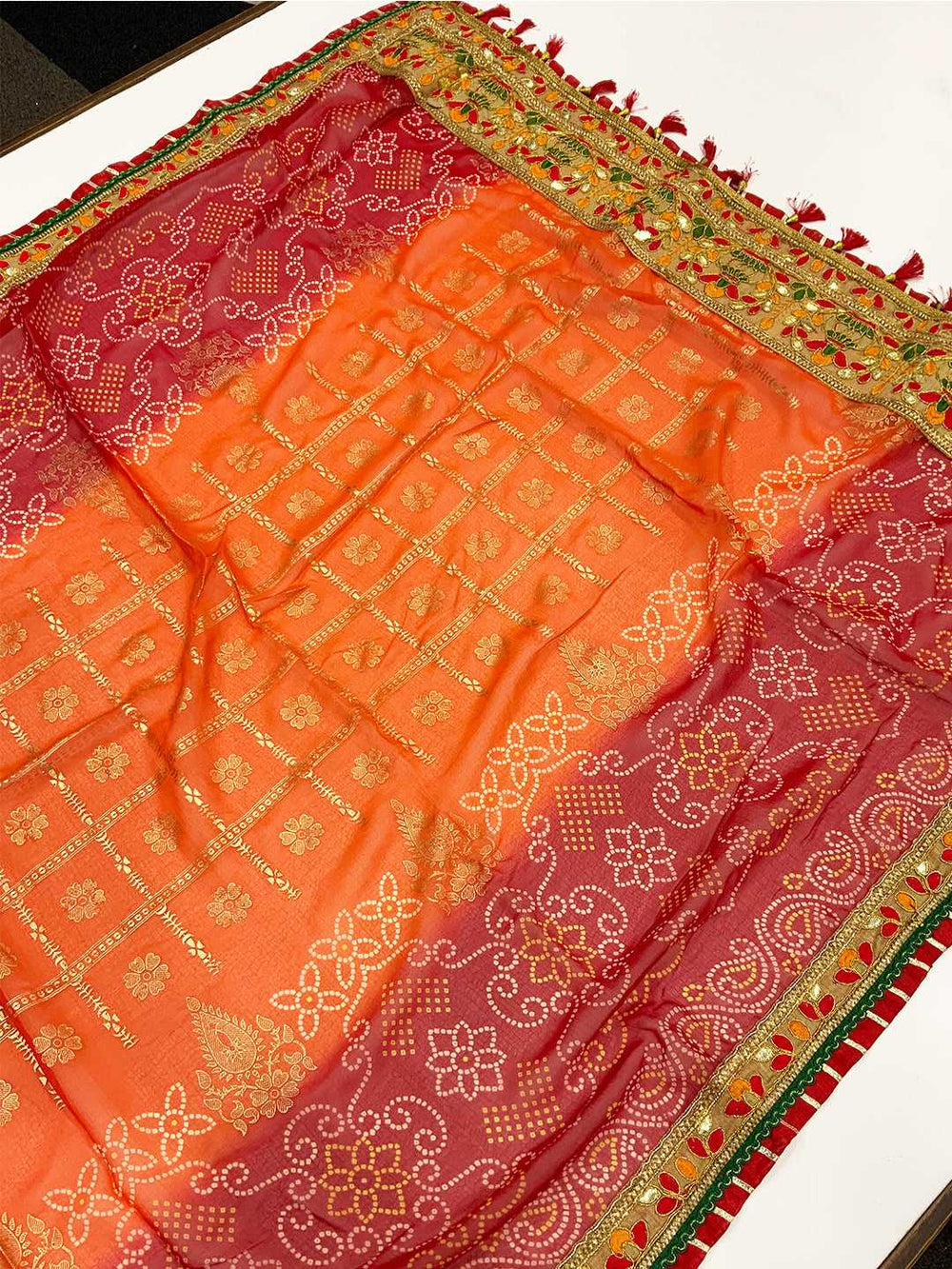 Graceful Foil Work Chinnon Saree