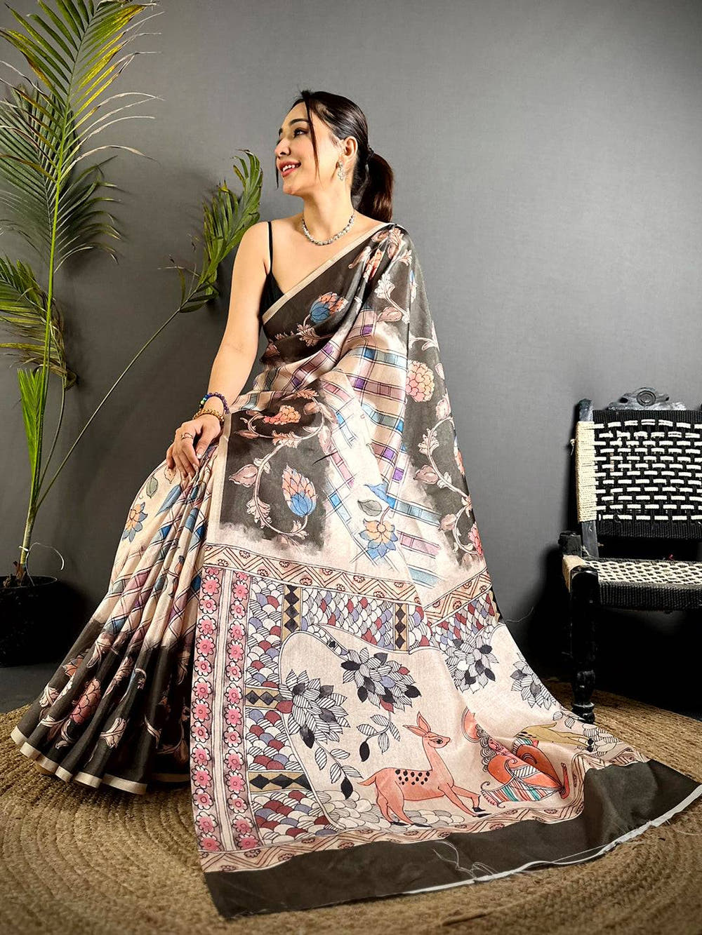 Heritage Chex Kalamkari Tussar Saree