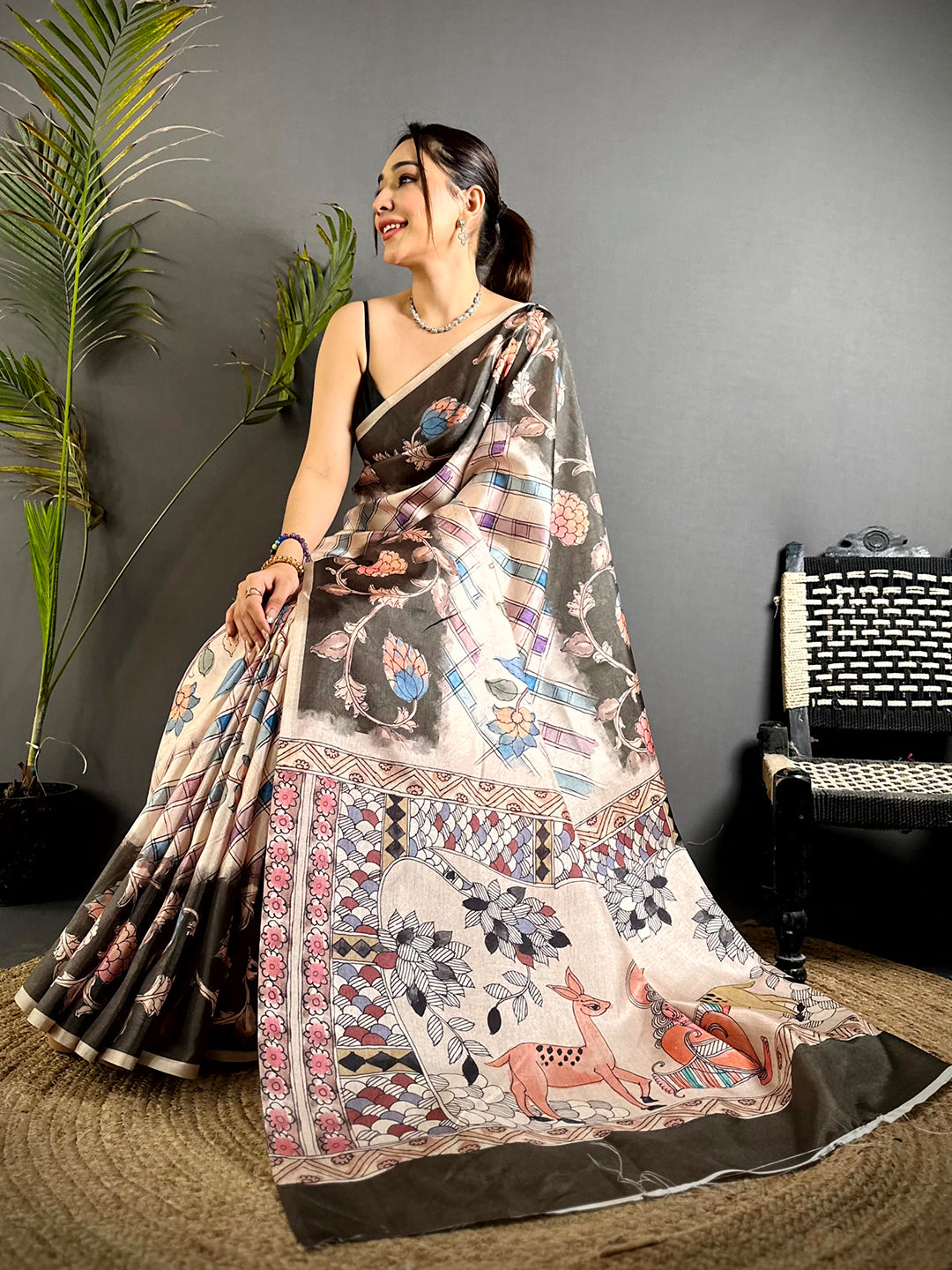 Heritage Chex Kalamkari Tussar Saree