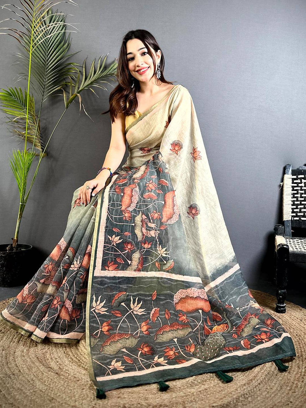 Royal Floral Linen Tissue Saree