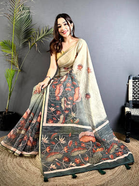 Royal Floral Linen Tissue Saree