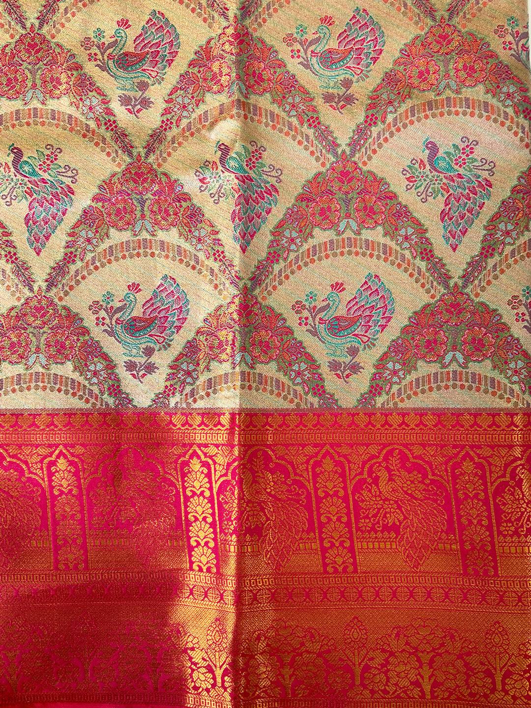 Majestic Red And Gold Peacock Saree