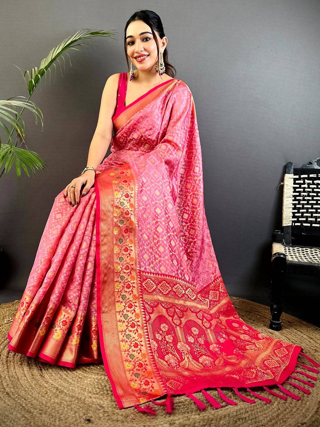 Baby Pink Banarasi Minakari Katan Silk Saree

