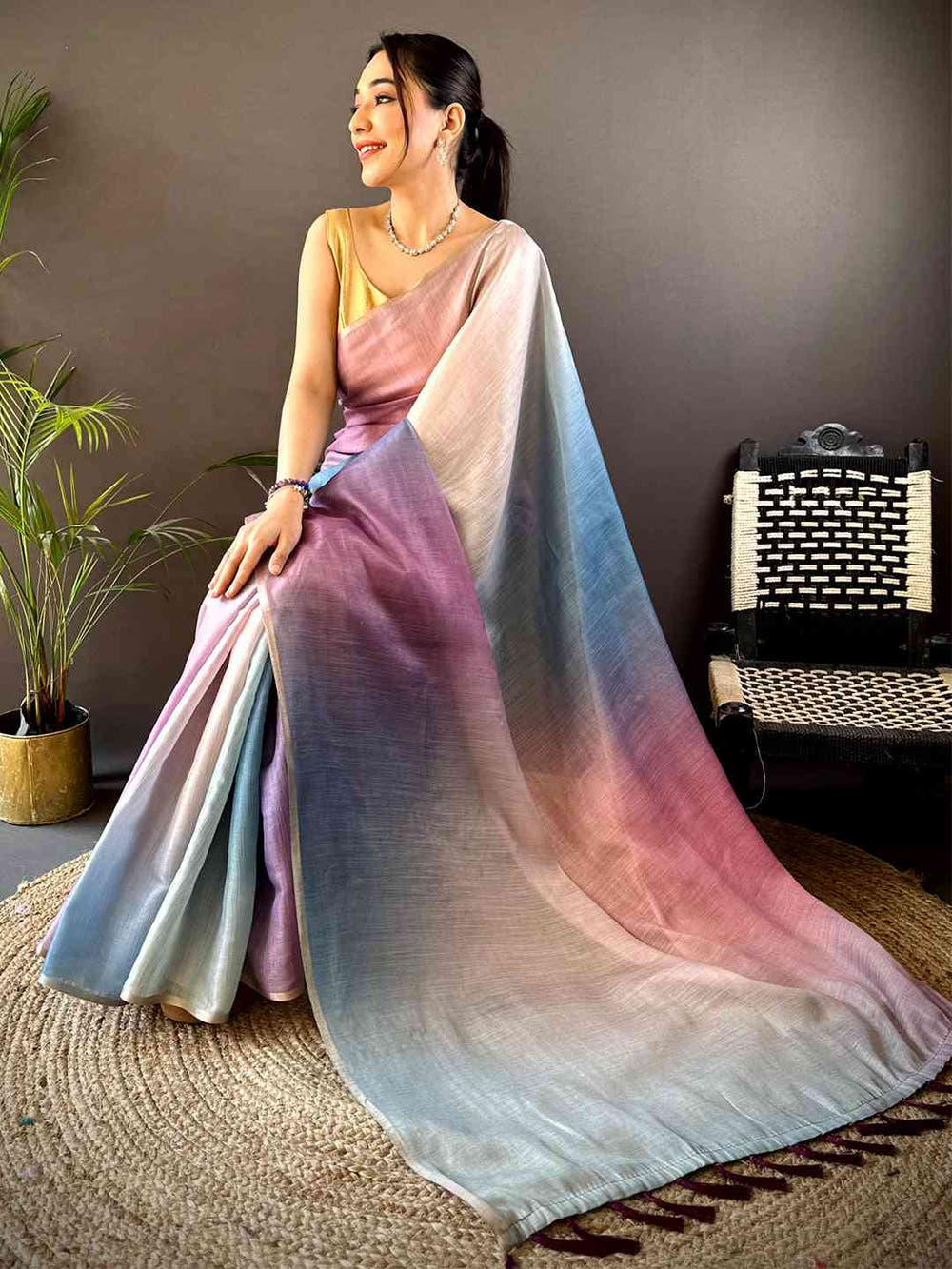 Multi Ombre Chanderi Tissue Saree