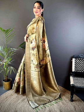 Green Ghicha Weave Floral Saree