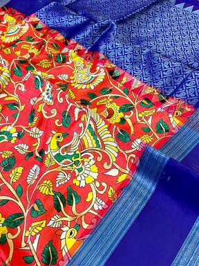 Red Banarasi Silk Peacock Floral Saree