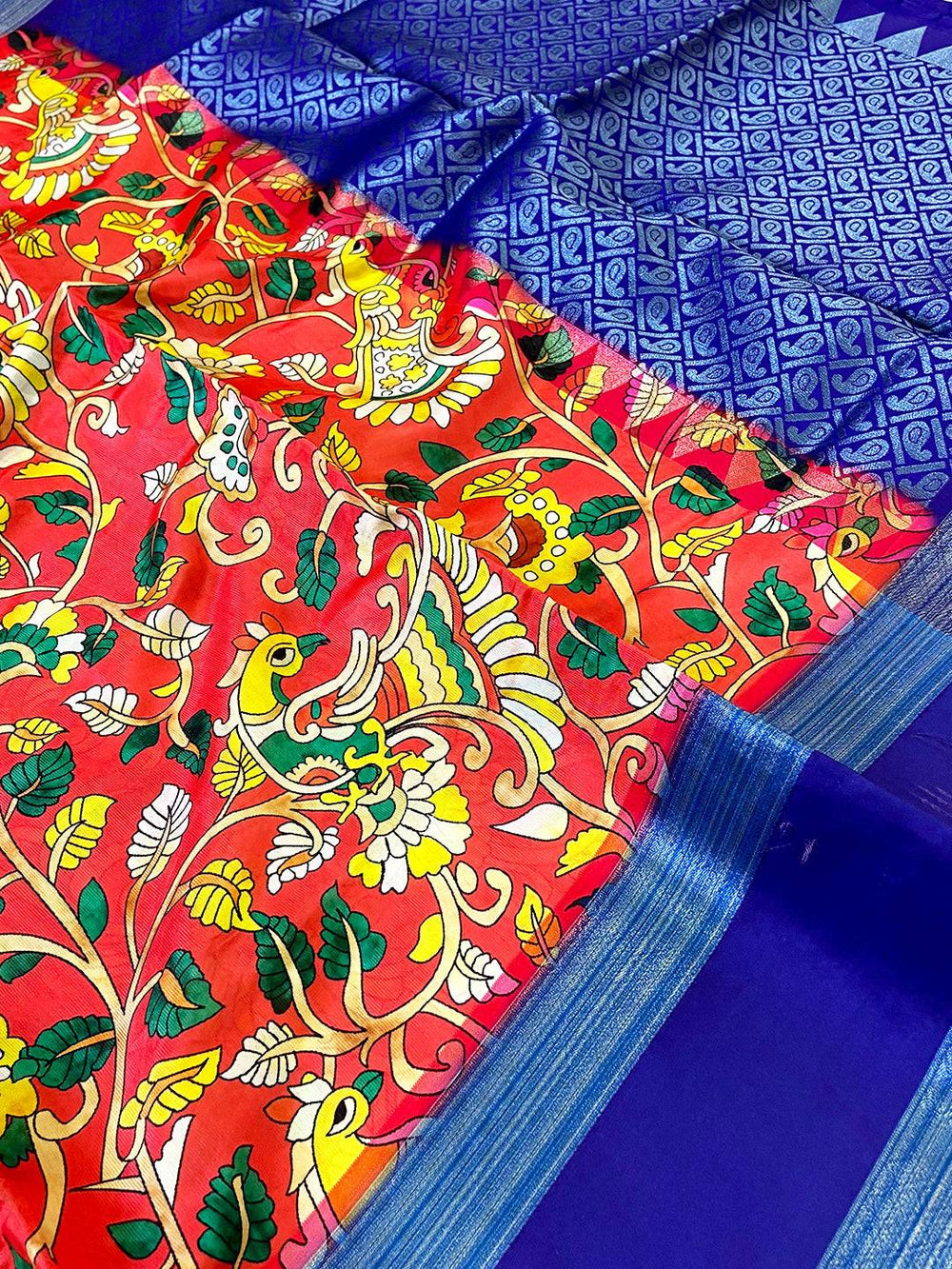 Red Banarasi Silk Peacock Floral Saree