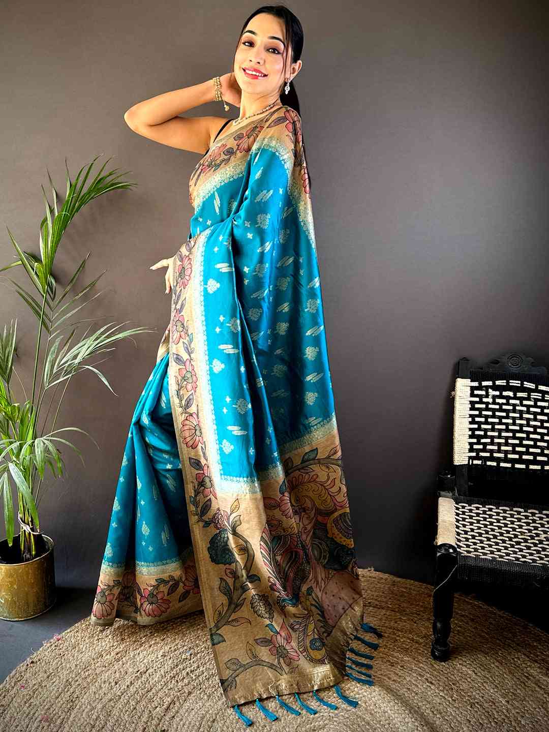 Rama Soft Silk Kalamkari Printed Pallu Saree