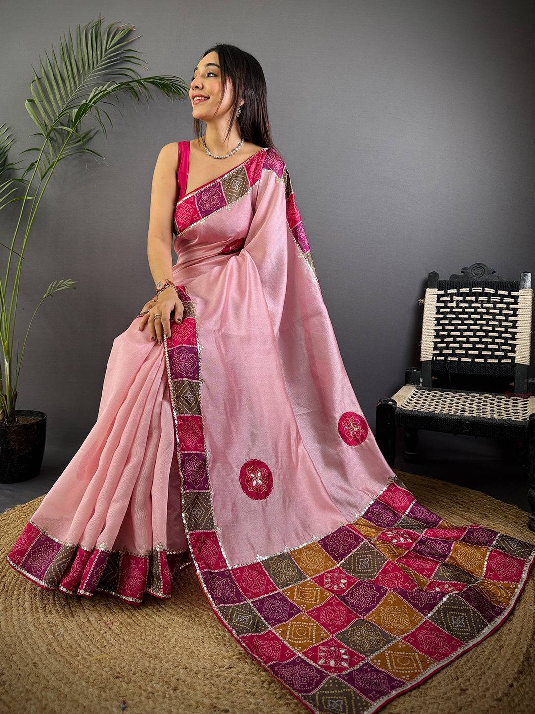 Pink Patch Butta Soft Silk Saree