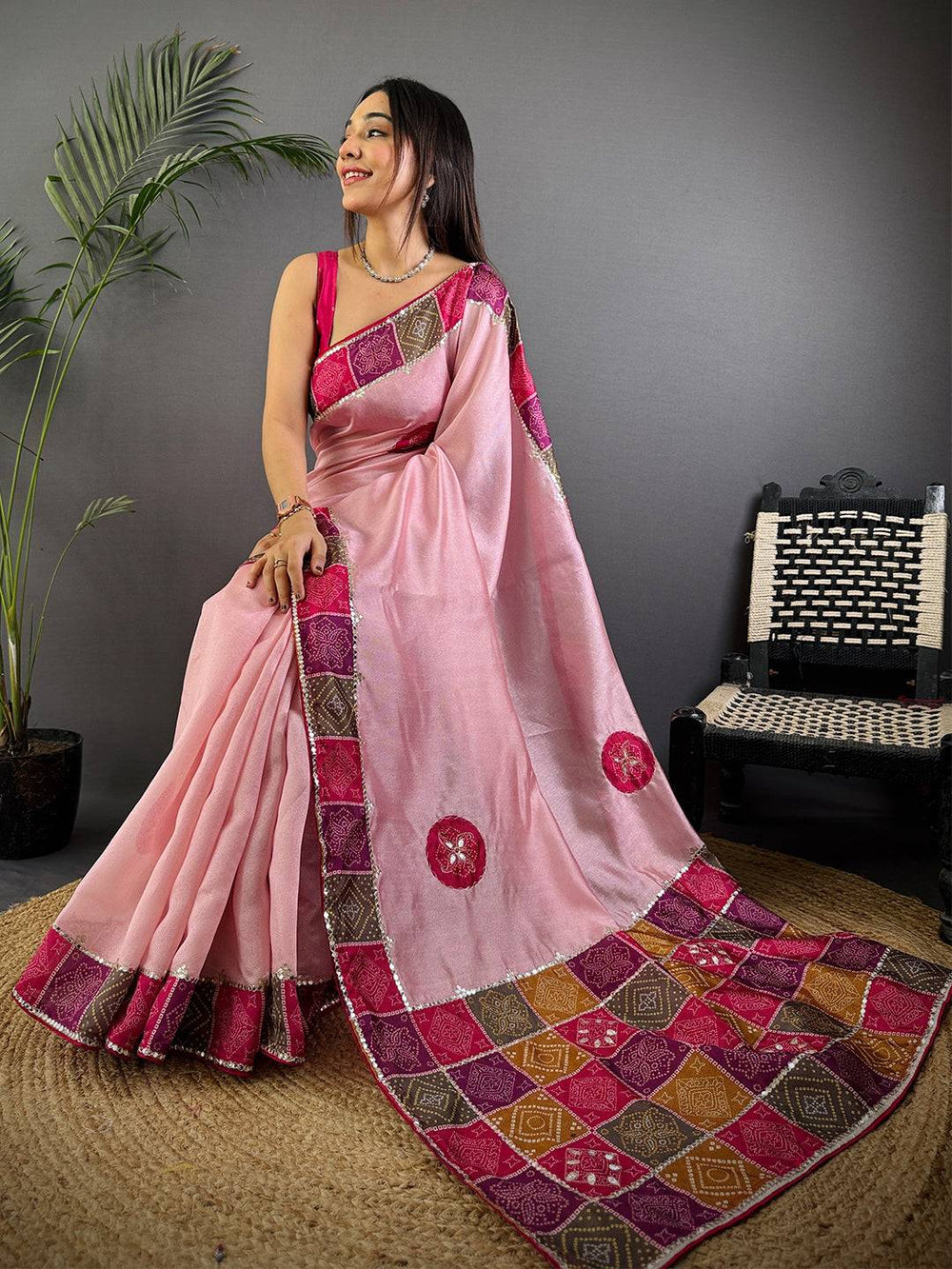 Pink Patch Butta Soft Silk Saree