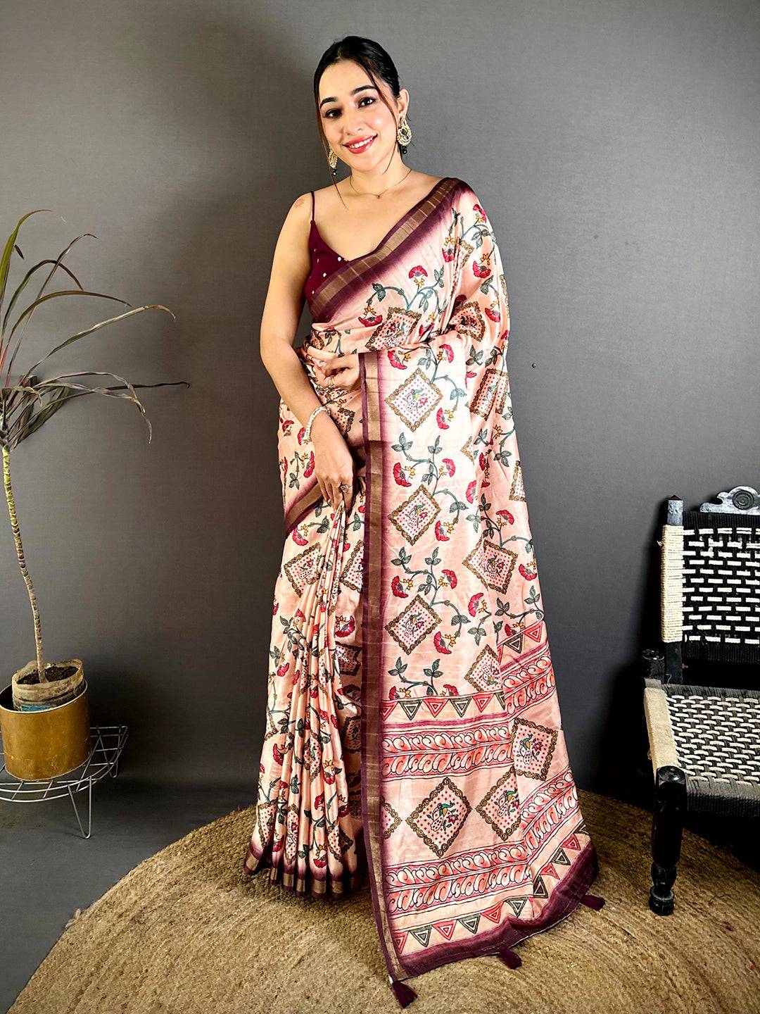 Classic Tussar Ghicha Gold Zari Border Saree