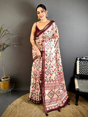 Classic Tussar Ghicha Gold Zari Border Saree