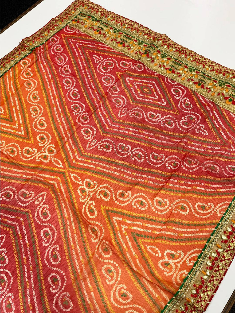 Trendy Chiffon Bandhej Print Foil Work Saree