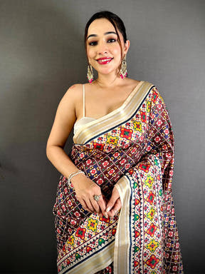 Maroon Ethnic Digital Ikkat Kanchi Saree