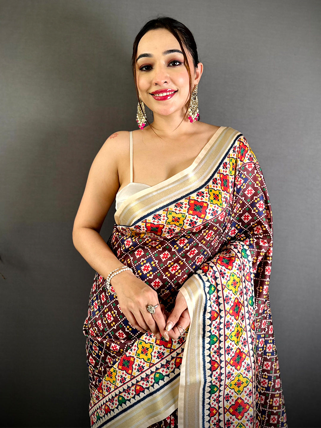 Maroon Ethnic Digital Ikkat Kanchi Saree