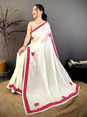Pink Bandhej Butta Chiffon Saree