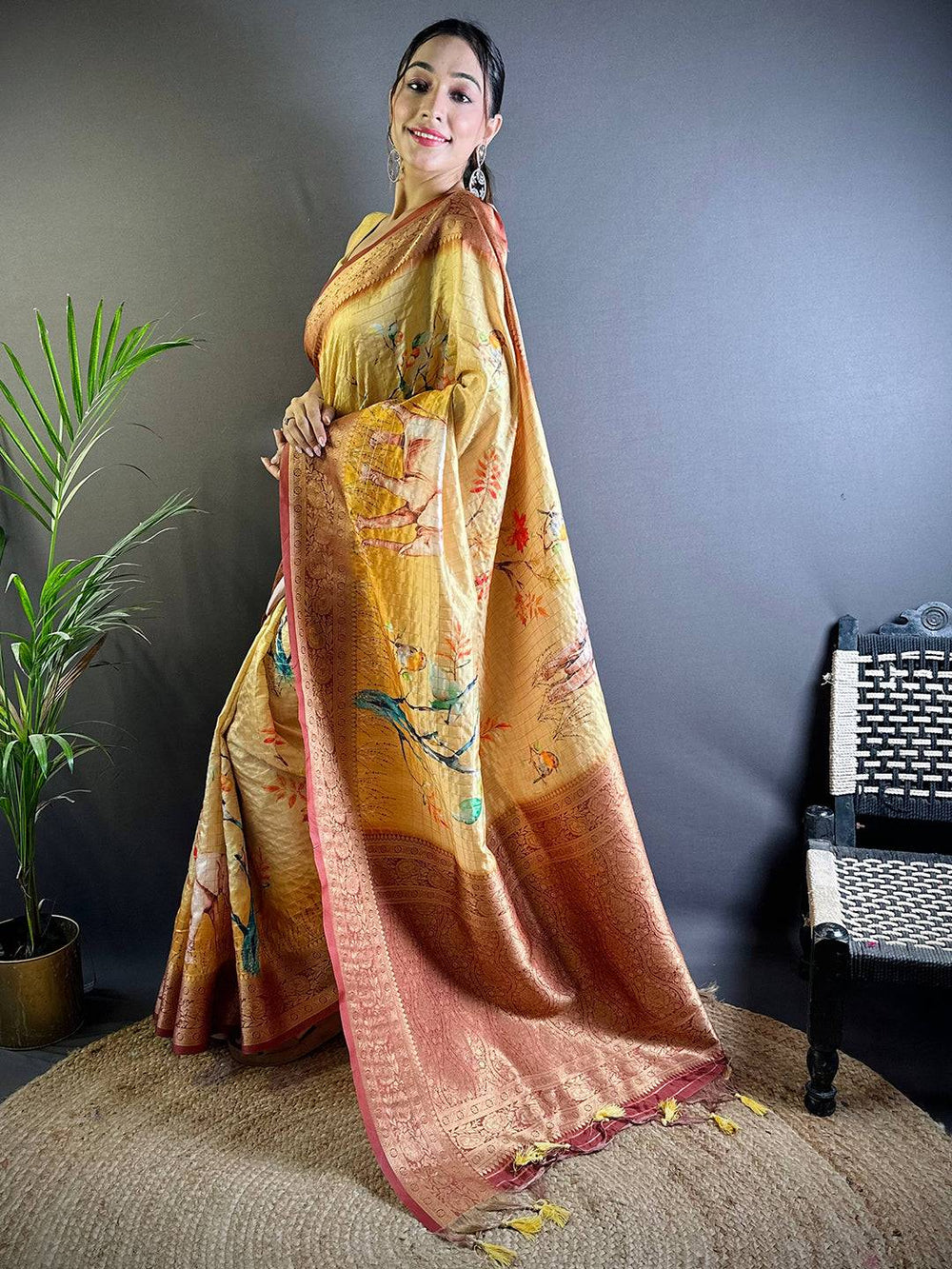 Yellow Chex Radiance Banarasi Silk Saree
