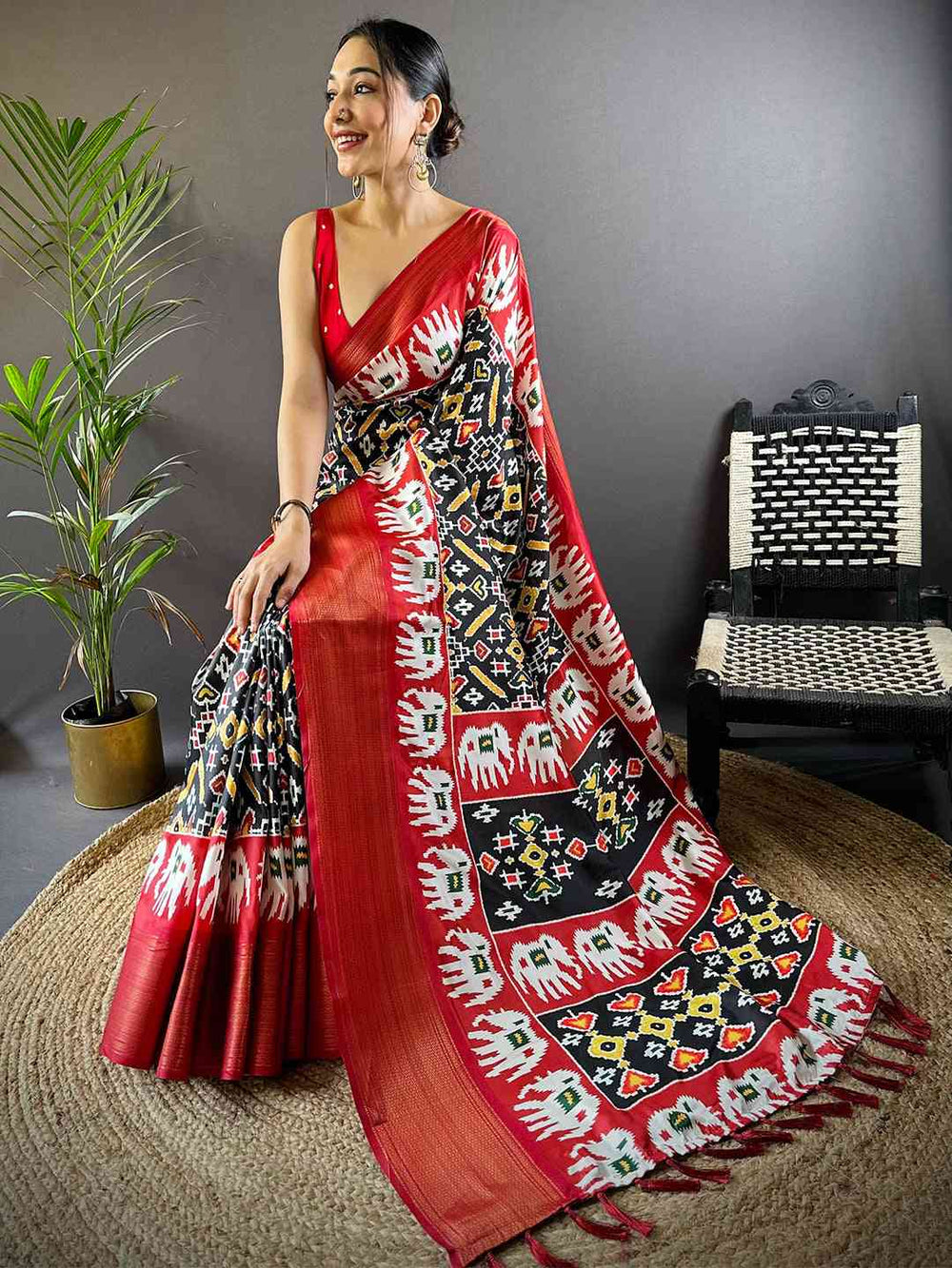 Black Chanderi Silk Patola Radiance Saree
