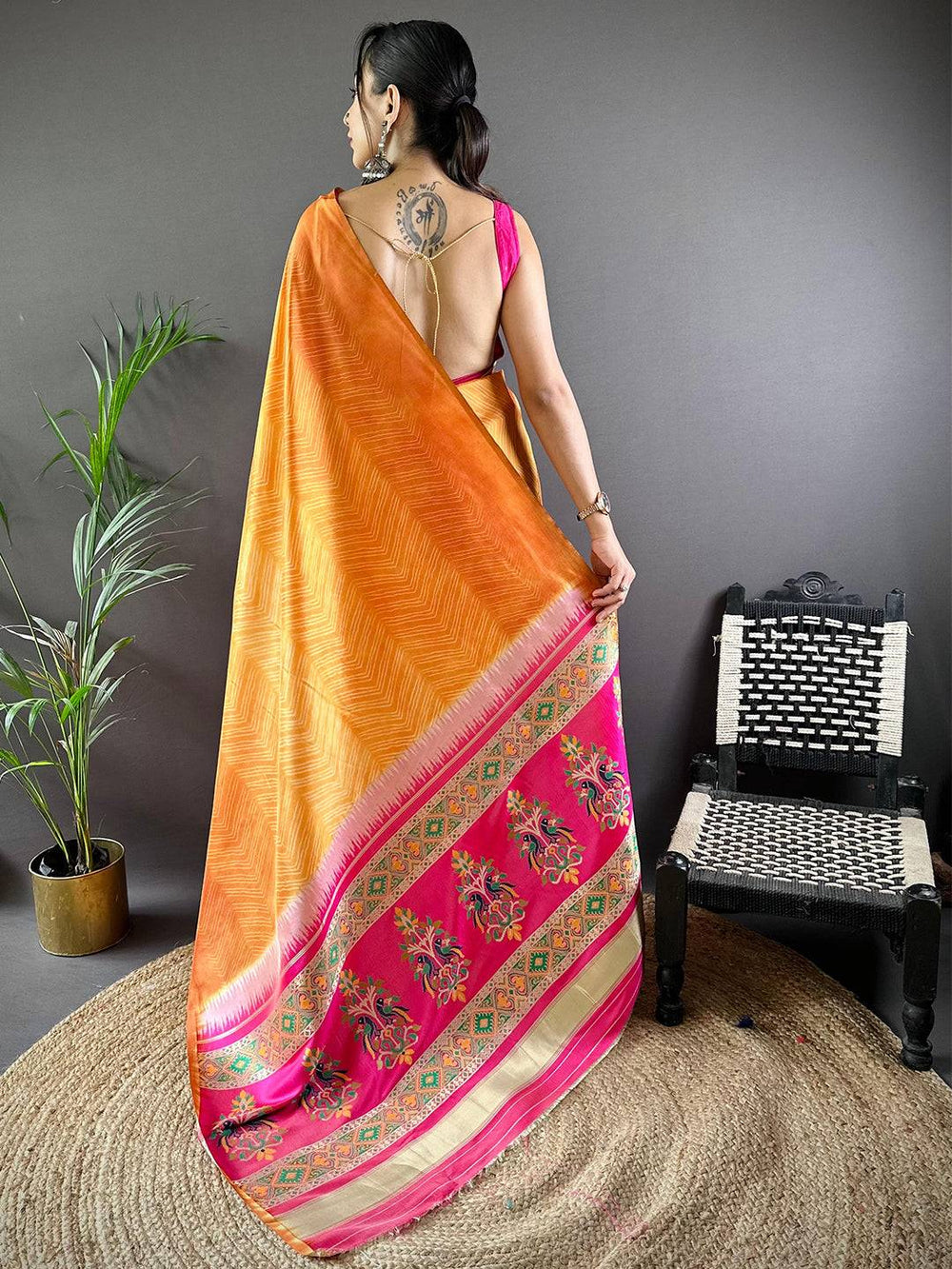 Orange Leheriya Gamthi Silk Sarees