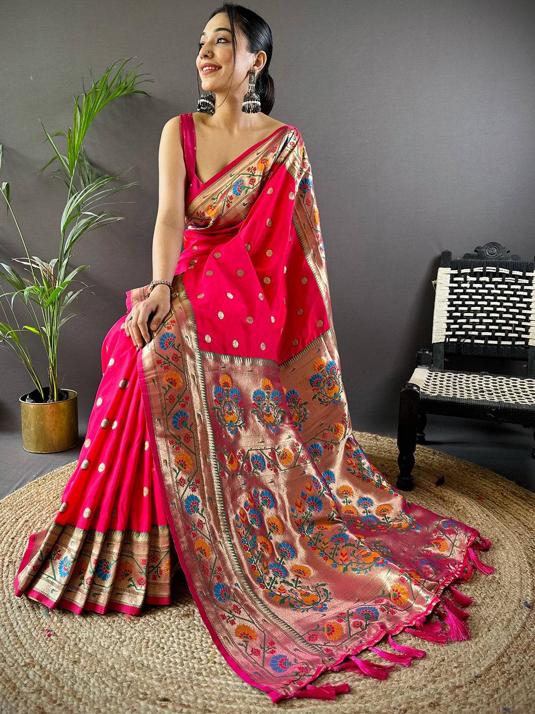 Red Colour Yevla Paithani Soft Silk Saree