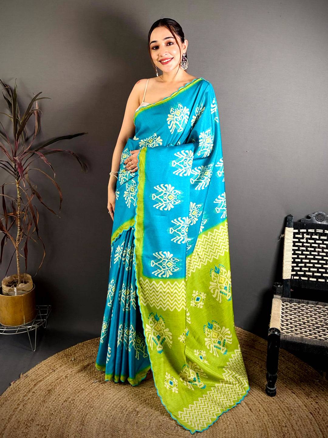 Tussar Ikkat Printed Festive Saree

