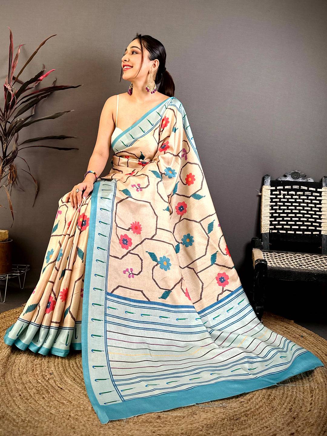 Classic Tussar Ikkat Meenakari Print Saree