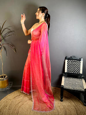 Soft Dual Tone Tissue Diamond Cutwork Saree – view 3