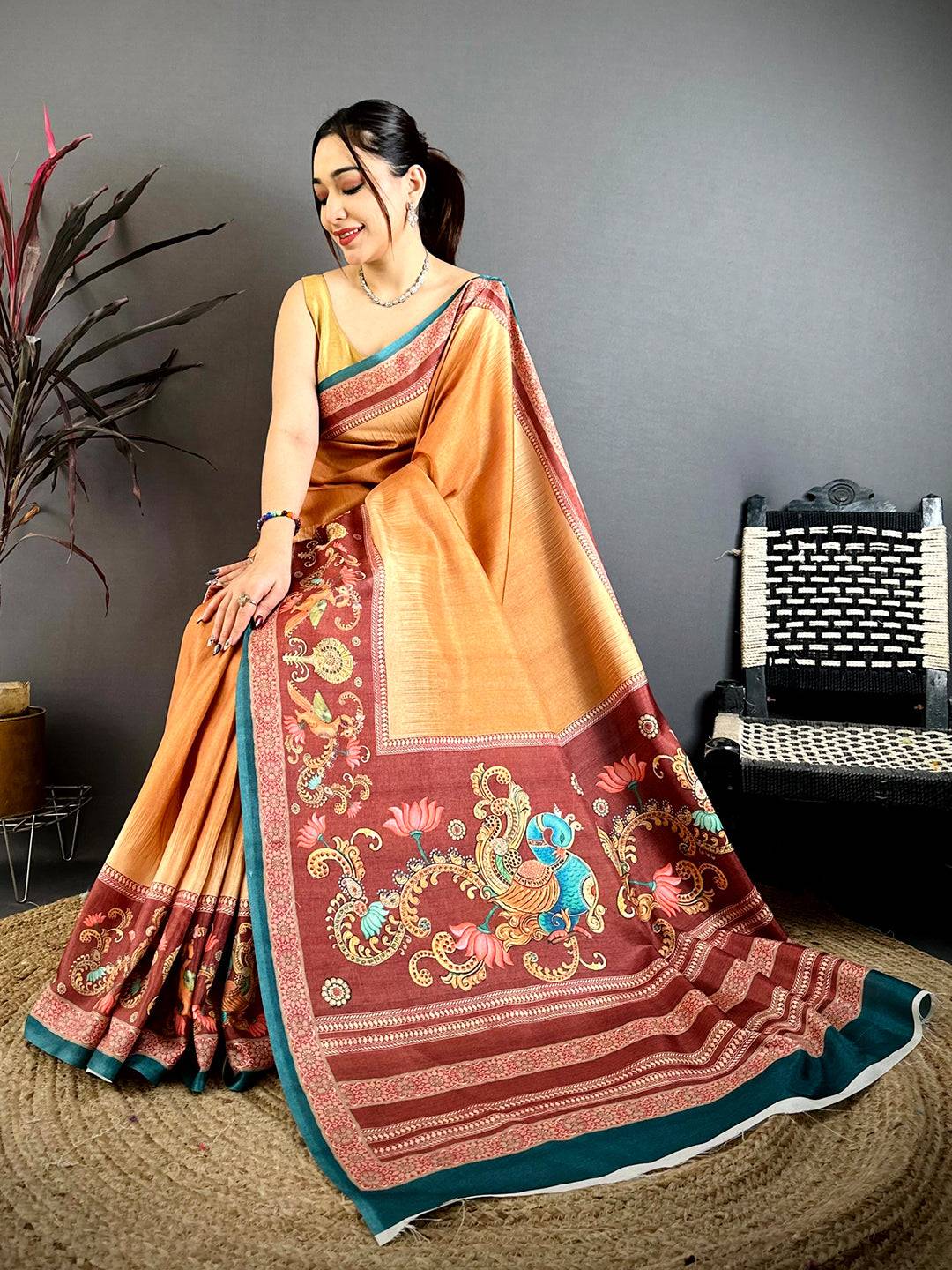 Classic Tanjore Peacock Border Saree
