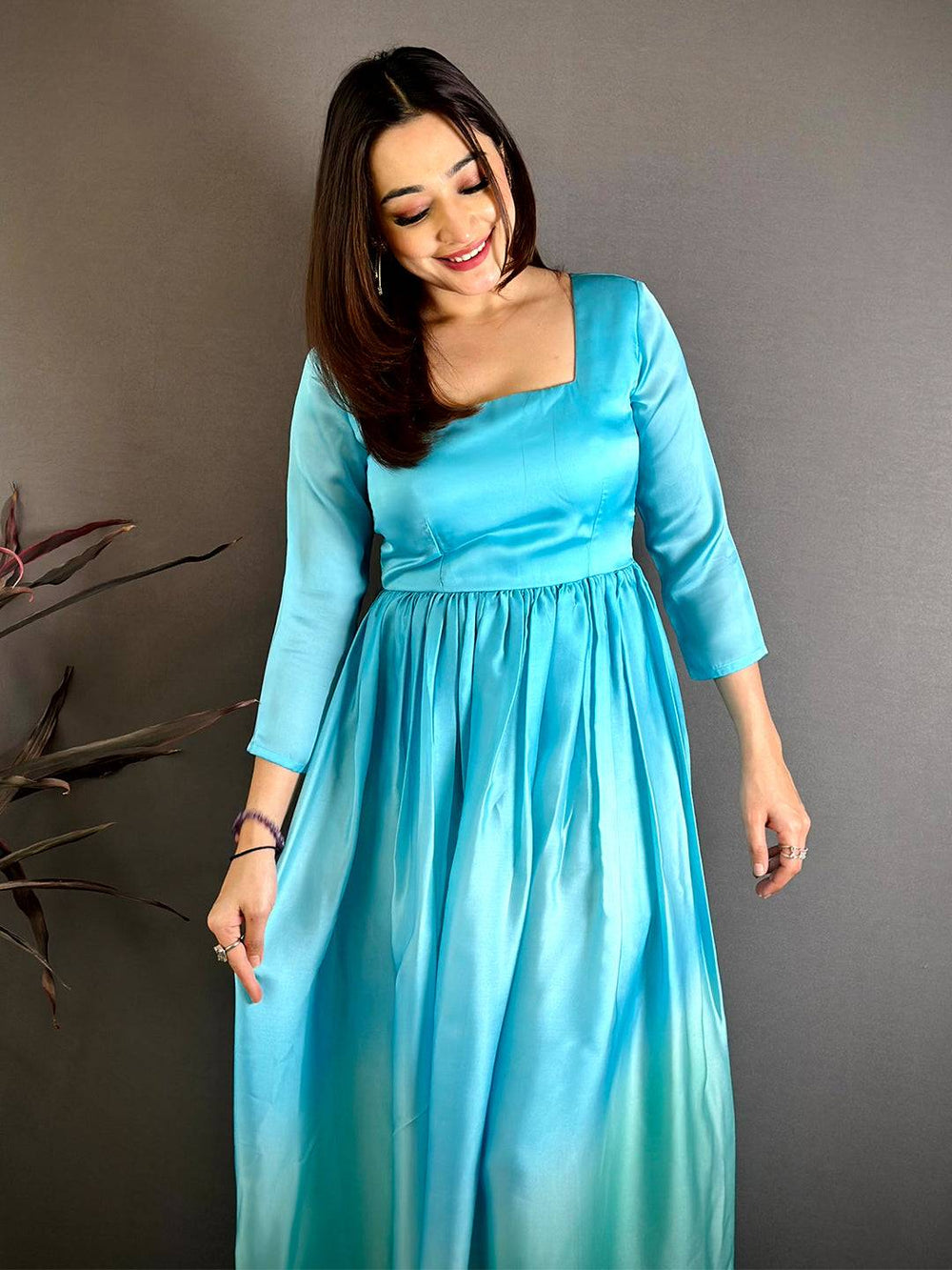 Royal Square Neck Satin Dress