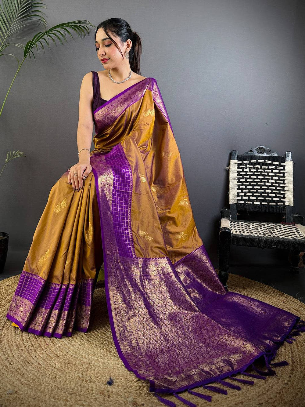 Golden Grace Tilak Butta Soft Silk Saree
