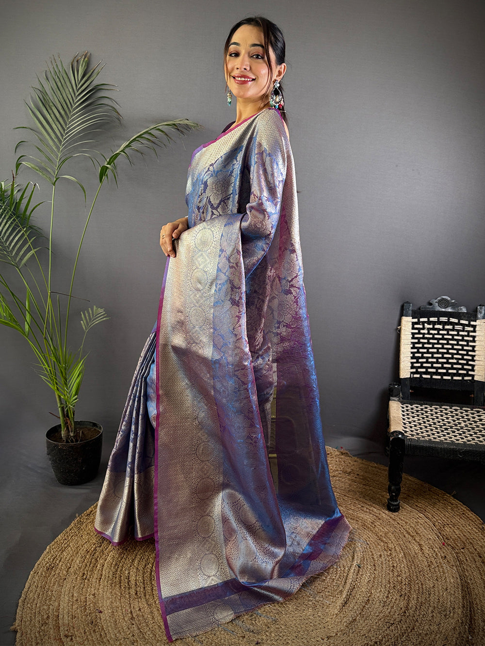 Lavender Bloom Zari Tissue Silk Saree
