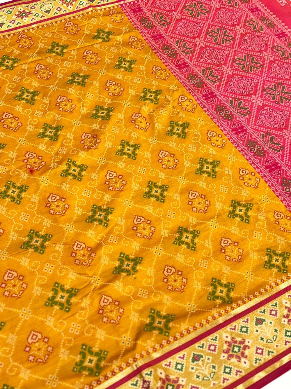 Yellow Pochampally Patola Soft Silk Saree