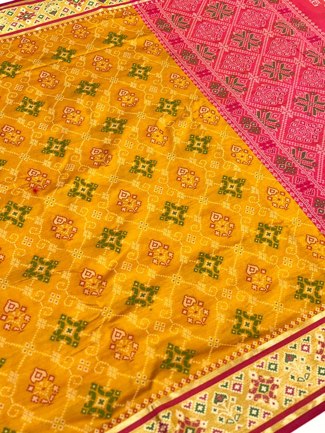 Yellow Pochampally Patola Soft Silk Saree