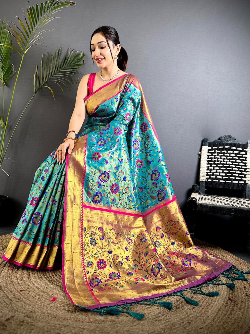 Rama Minakari Weave Soft Paithani Saree